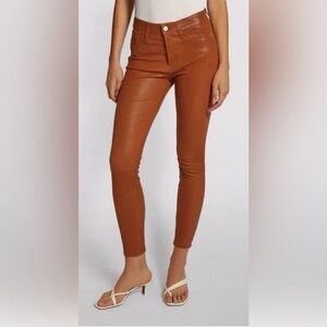 Frame lambskin leather skinny leg pants cognac brown 28